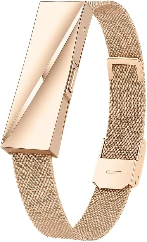 ساعت ردیاب تناسب اندام هوشمند زنانه، بند توری استیل رزگلد، ردیاب فعالیت ضد آب باریک با ضربان قلب، گام شمار و پایش خواب، سازگار با اندروید و iOS