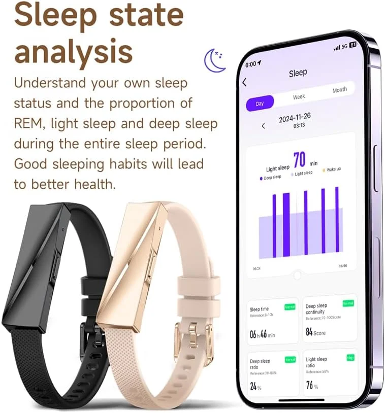ساعت ردیاب تناسب اندام هوشمند زنانه، بند توری استیل رزگلد، ردیاب فعالیت ضد آب باریک با ضربان قلب، گام شمار و پایش خواب، سازگار با اندروید و iOS