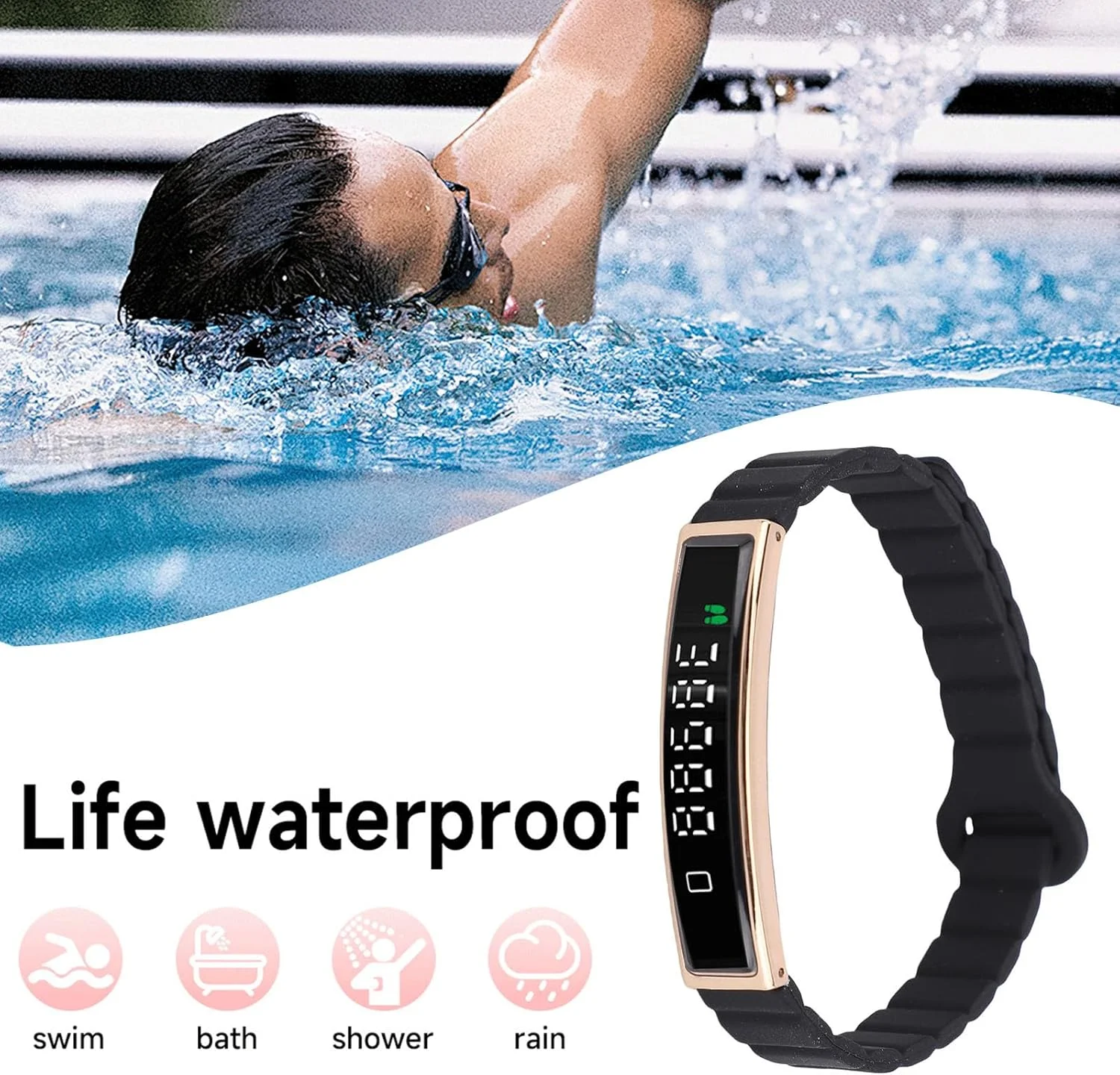 دستبند هوشمند ردیاب تناسب اندام Dpofirs، با بند مغناطیسی، بلوتوث 5.3، دوربین از راه دور، پایش خواب، گام شمار، مچ بند ضد آب فعالیت برای تلفن (طلایی)