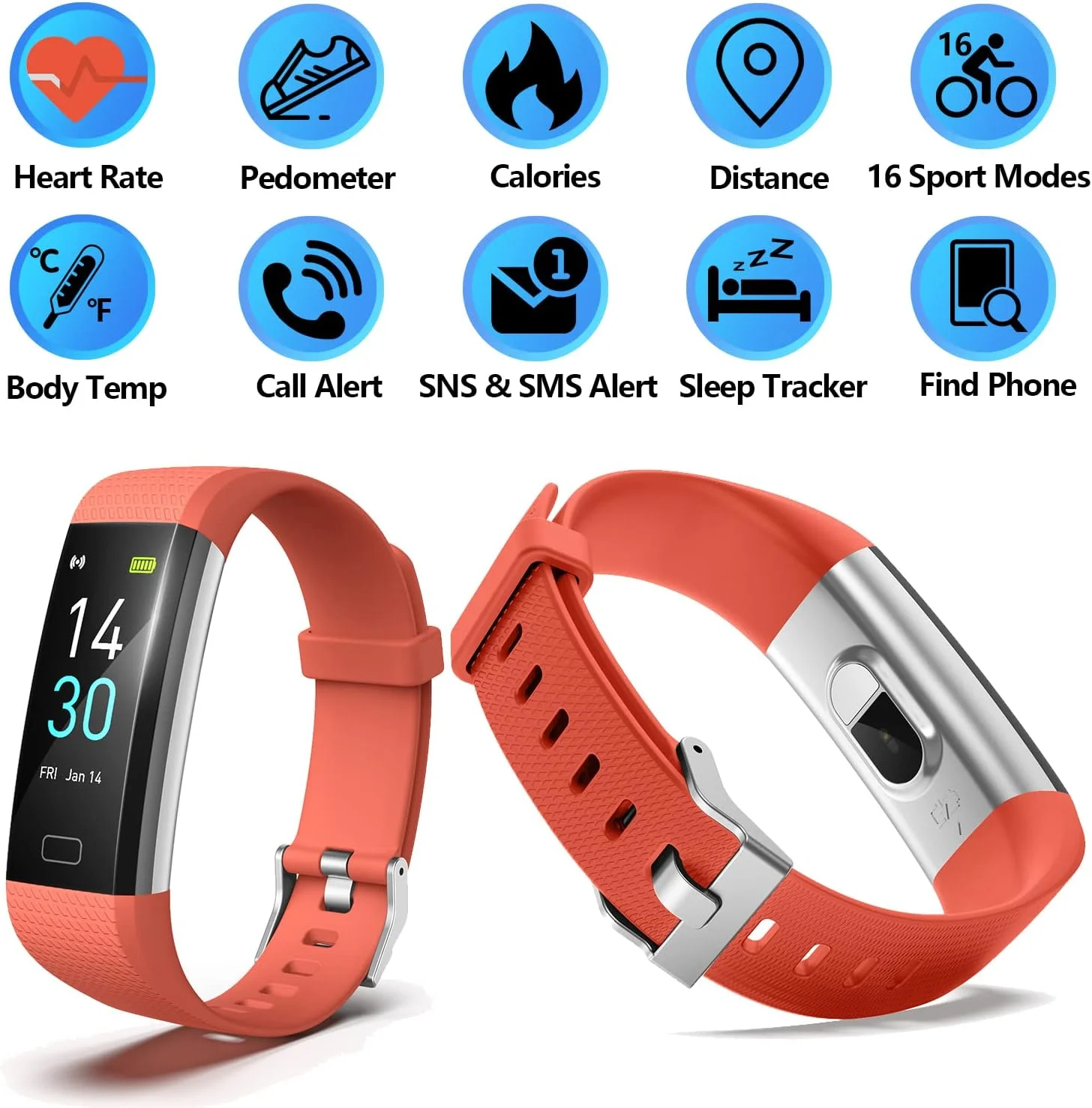 ردیاب تناسب اندام ENGERWALL با گام شمار / کالری / کرنومتر، ردیاب فعالیت با نمایشگر ضربان قلب، IP68، ردیاب سلامت با ردیاب خواب، ساعت هوشمند، ساعت گام شمار برای زنان مردان کودکان