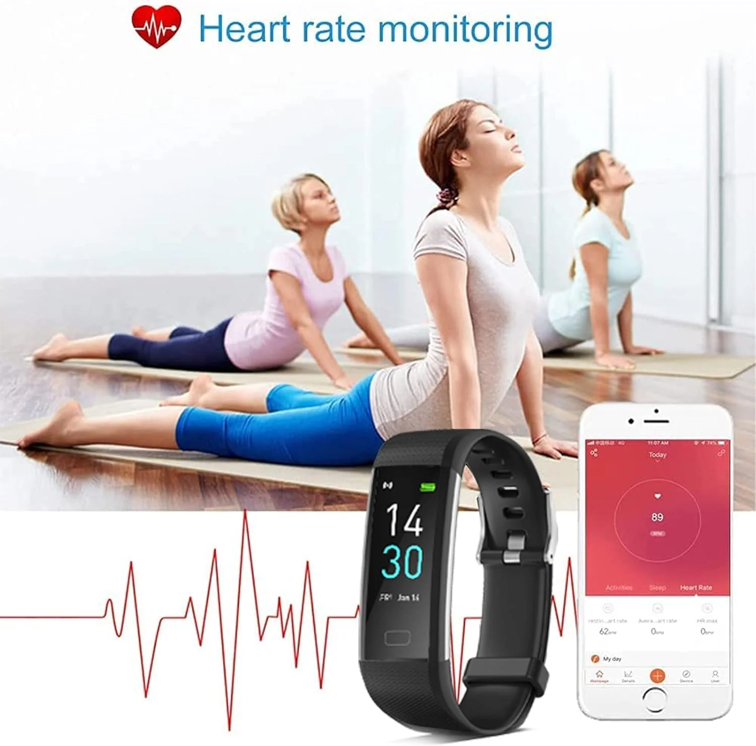 ردیاب تناسب اندام اکسفور با گام شمار، کالری شمار، کرنومتر، فعالیت IP68 با مانیتور ضربان قلب با ردیاب خواب، اکسیژن خون، تنظیمات تصویر زمینه ساعت هوشمند، مچ بند هوشمند برای اندروید/iOS (مشکی)