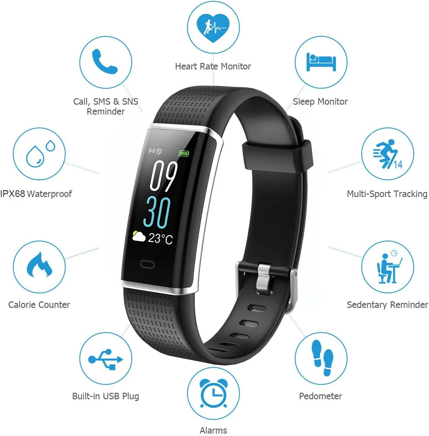 ساعت هوشمند ورزشی، ردیاب فعالیت ضدآب IP68 با صفحه نمایش رنگی، مانیتور ضربان قلب، گام شمار، ردیاب خواب، شمارشگر کالری و قدم برای مردان و زنان، سازگار با اندروید و iOS