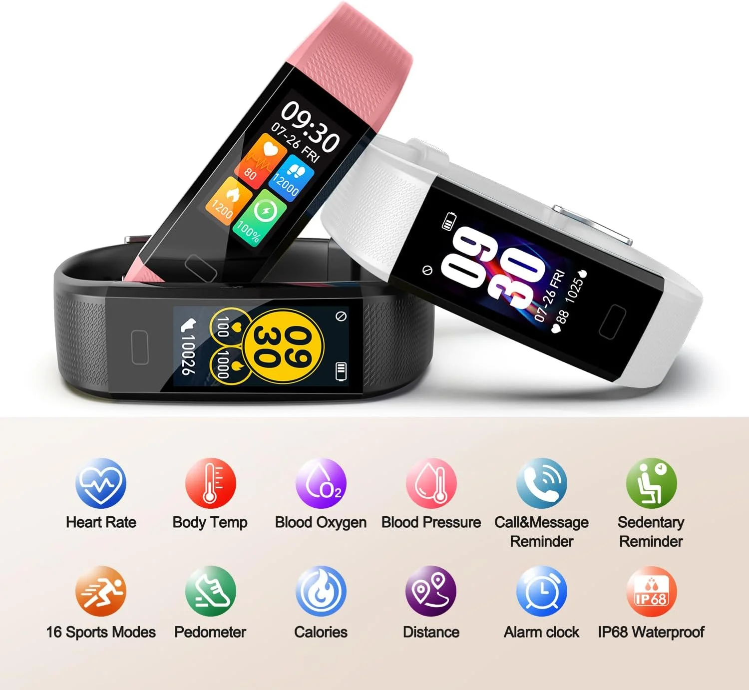 ردیاب تناسب اندام ENGERWALL با گام شمار/کالری/کرنومتر، ردیاب فعالیت با نمایشگر ضربان قلب، IP68، ردیاب سلامت با ردیاب خواب، ساعت هوشمند، ساعت گام شمار برای زنان مردان کودکان