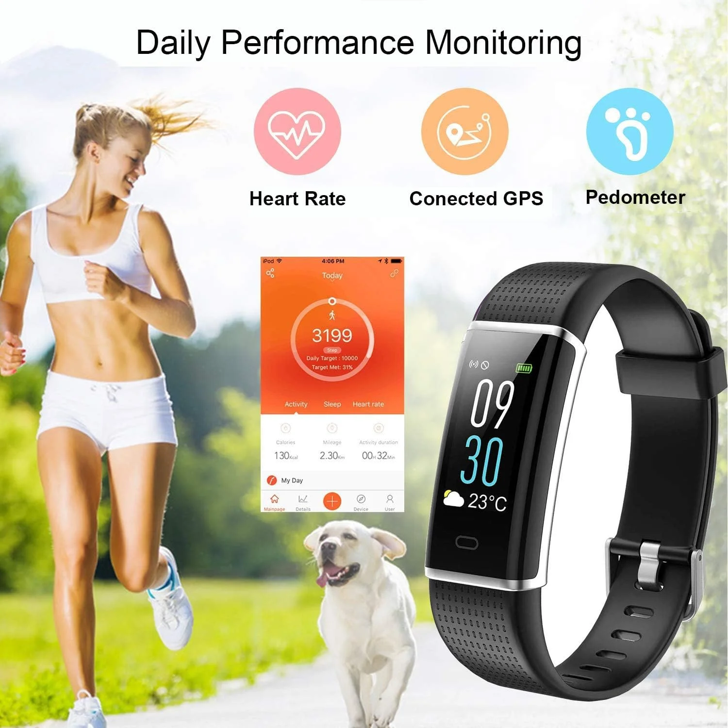 ساعت هوشمند ورزشی، ردیاب فعالیت ضدآب IP68 با صفحه نمایش رنگی، مانیتور ضربان قلب، گام شمار، ردیاب خواب، شمارشگر کالری و قدم برای مردان و زنان، سازگار با اندروید و iOS