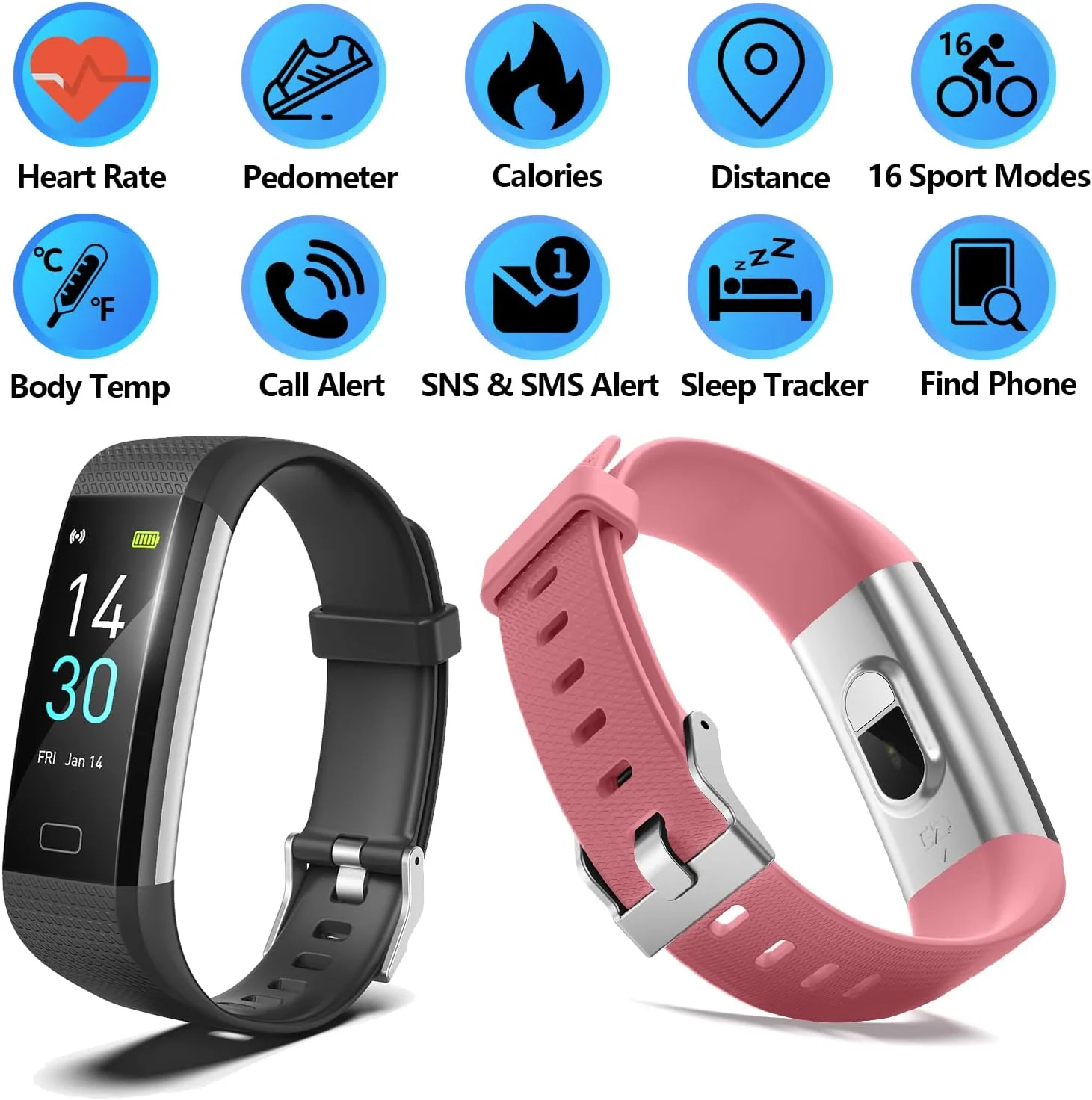 ردیاب تناسب اندام ENGERWALL با گام شمار/کالری/کرنومتر، ردیاب فعالیت با پایش ضربان قلب، IP68، ردیاب سلامت با پایش خواب، ساعت هوشمند، ساعت گام شمار برای زنان مردان کودکان