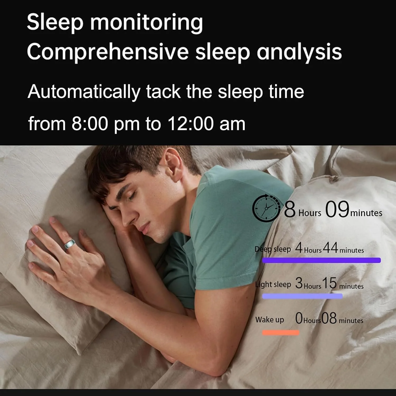 حلقه هوشمند Excefore، حلقه تناسب اندام 19.8 میلی‌متری، پایشگر ضربان قلب، ردیاب خواب، حلقه فشار خون، گام شمار، ردیاب تناسب اندام ضد آب، بدون نیاز به اشتراک برنامه، عمر باتری طولانی، مشکی