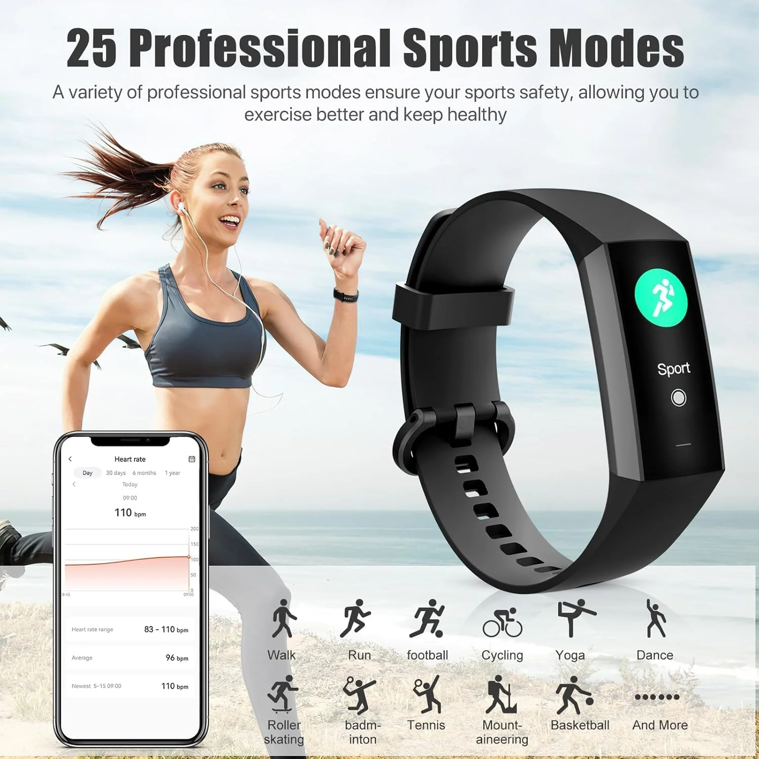 ردیاب تناسب اندام Excefore، ردیاب فعالیت صفحه نمایش رنگی لمسی 1.10 اینچی AMOLED با گام شمار/کالری/کرنومتر، ردیاب سلامت با مانیتور ضربان قلب، ردیاب خواب، ساعت گام شمار برای زنان مردان کودکان