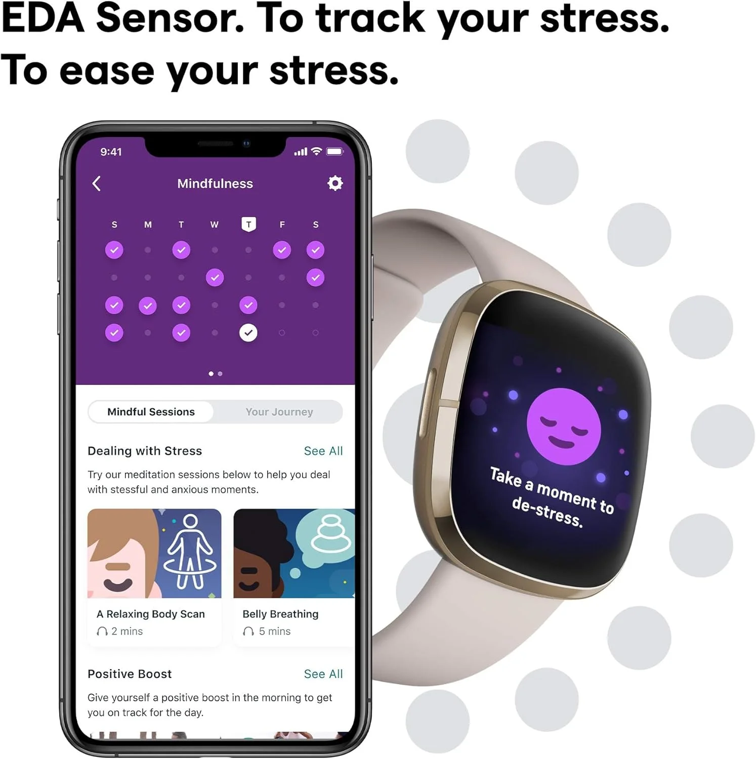 ساعت هوشمند پیشرفته Fitbit Sense با ابزارهایی برای سلامت قلب، مدیریت استرس و بررسی تغییرات دمای پوست، سفید قمری / طلایی نرم