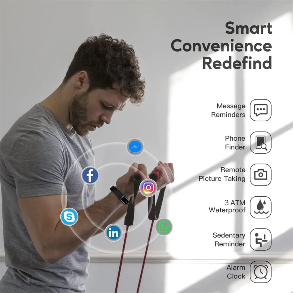 ردیاب سلامتی و تناسب اندام، با صفحه نمایش رنگی 1.1 اینچی AMOLED، پایشگر ضربان قلب 24/7، ردیابی داخلی و خارجی، پایشگر خواب، ضد آب تا 3 اتمسفر، گام شمار برای زنان و مردان (مشکی)