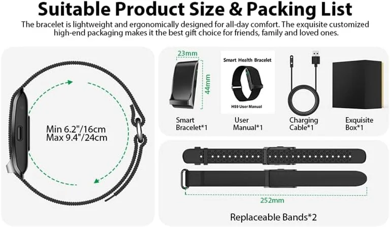 دستبند هوشمند ردیاب تناسب اندام - گام شمار، پایشگر ضربان قلب، کالری شمار، ردیاب خواب، مچ بند ورزشی ضد آب برای آقایان و بانوان