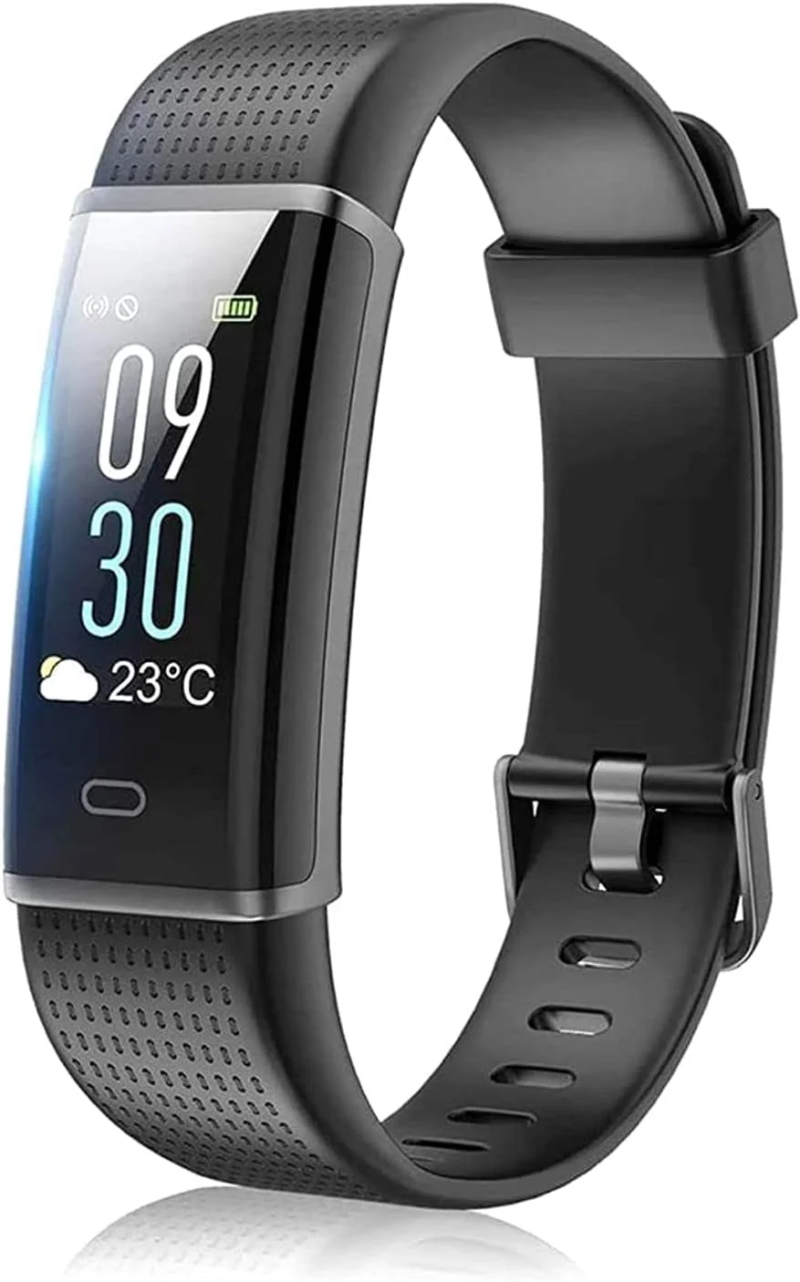ردیاب تناسب اندام صفحه نمایش رنگی، ردیاب فعالیت با ساعت ضربان قلب، ضد آب IP68، پایش خواب، مچ بند گام شمار برای زنان مردان کودکان، مشکی