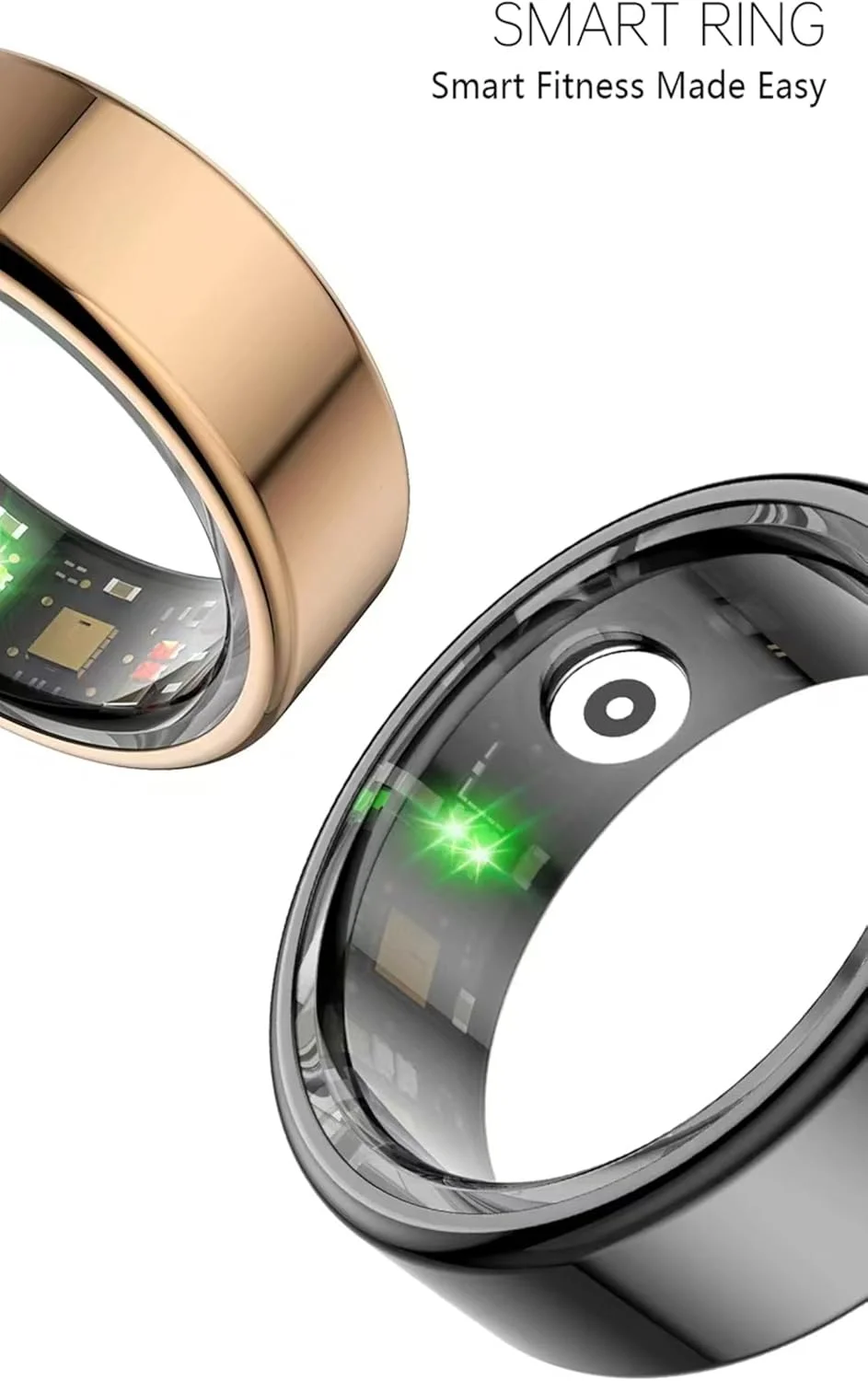 انگشتر هوشمند IP68 برای آقایان و بانوان، با قابلیت پایش خواب، ضربان قلب، فشار خون، شمارش گام و اتصال بلوتوث، مناسب برای آیفون 16، 15، 14، 13 پرو مکس و غیره - رزگلد سایز 7