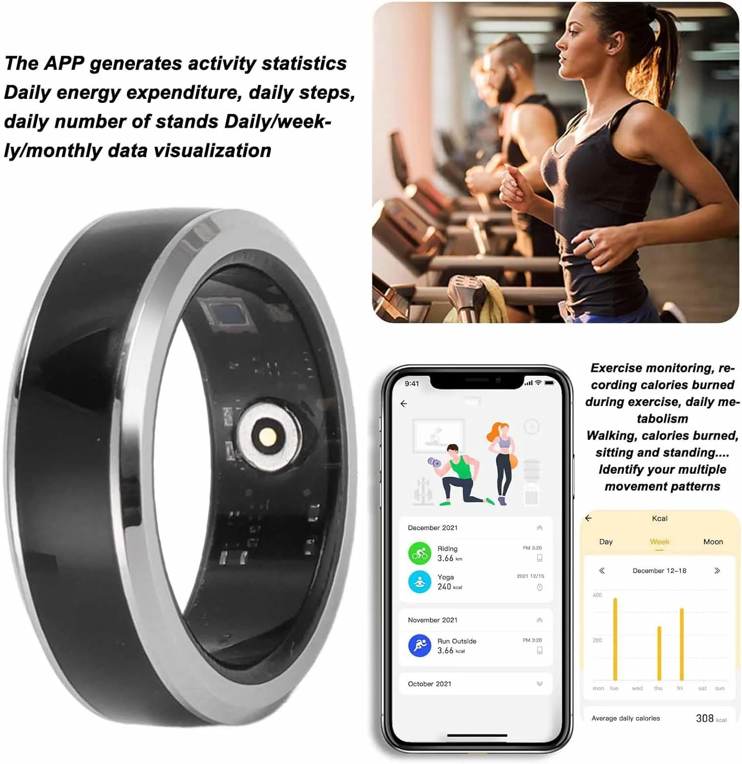 حلقه هوشمند سلامتی Goshyda، حلقه هوشمند بلوتوثی پایش خواب و تناسب اندام، حلقه های تناسب اندام ضد آب با برنامه کاربردی برای مردان و زنان (11#)، Goshyda8w2gfuhr7c-15