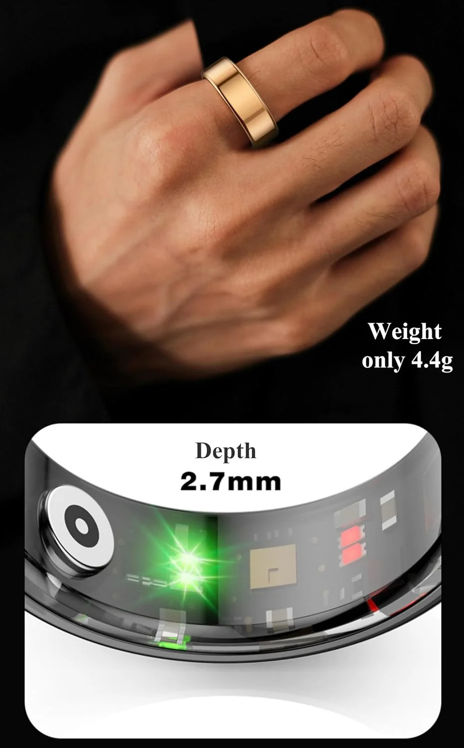 انگشتر هوشمند IP68 برای آقایان و بانوان، با قابلیت پایش خواب، ضربان قلب، فشار خون، شمارش گام و اتصال بلوتوث، مناسب برای آیفون 16، 15، 14، 13 پرو مکس و غیره - رزگلد سایز 7