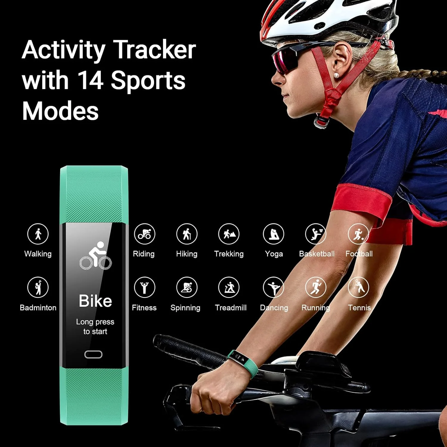 ردیاب تناسب اندام کومل با نمایشگر ضربان قلب، ردیاب فعالیت ضد آب با گام شمار و نمایشگر خواب، کالری، ردیابی گام برای زنان و مردان - سبز