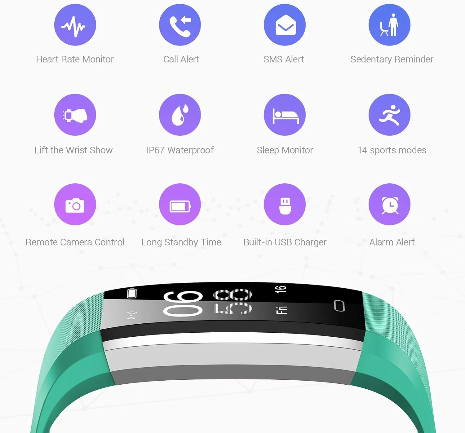 ردیاب تناسب اندام کومل با نمایشگر ضربان قلب، ردیاب فعالیت ضد آب با گام شمار و نمایشگر خواب، کالری، ردیابی گام برای زنان و مردان - سبز