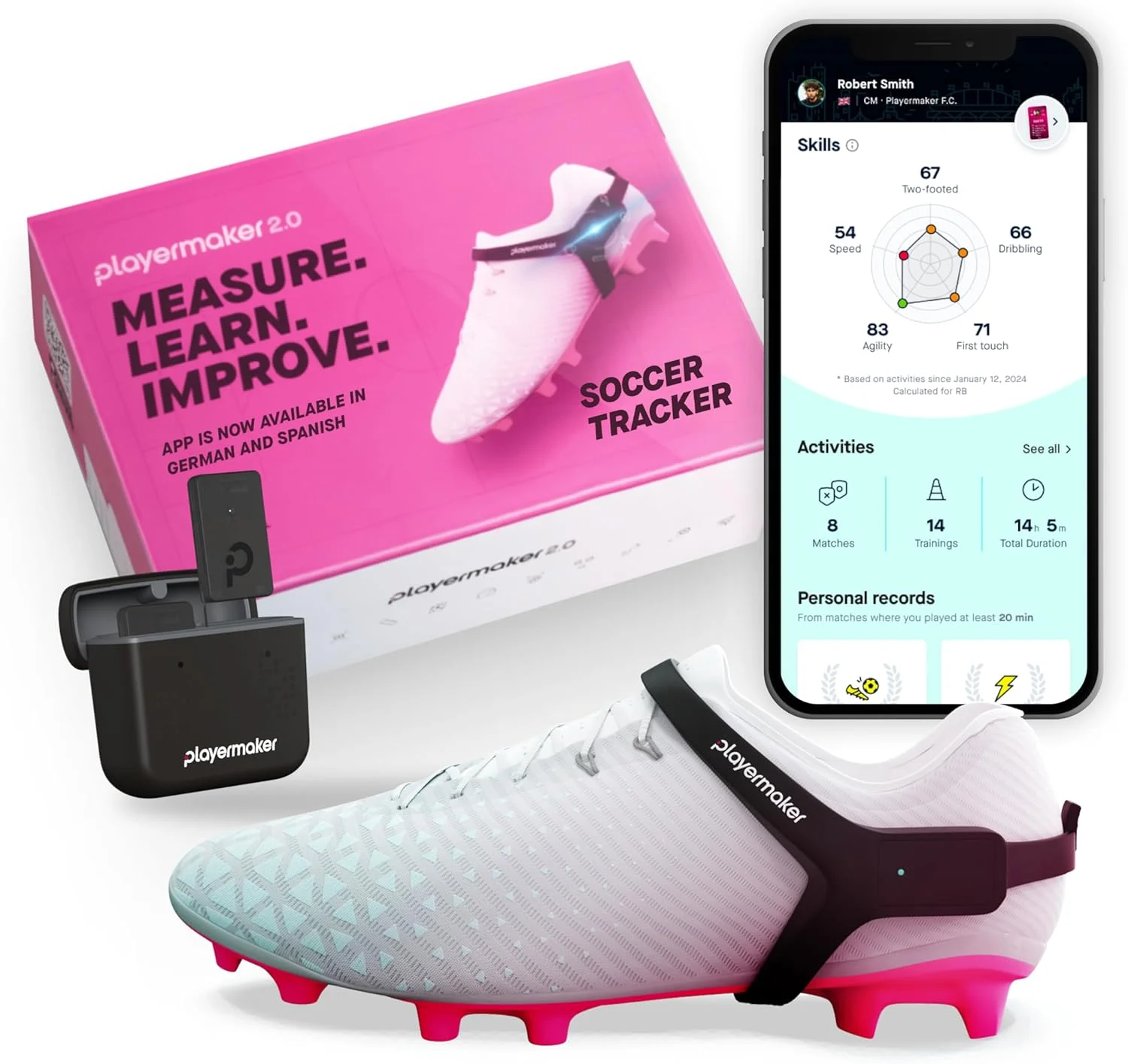 ردیاب هوشمند فوتبال Playermaker 2.0 برای استوک، بیش از 25 معیار فنی و فیزیکی تمرین فوتبال، 12 ماه دسترسی به برنامه فناوری Playermaker، دقت سطح بالا فراتر از ردیاب های GPS، سایز متوسط