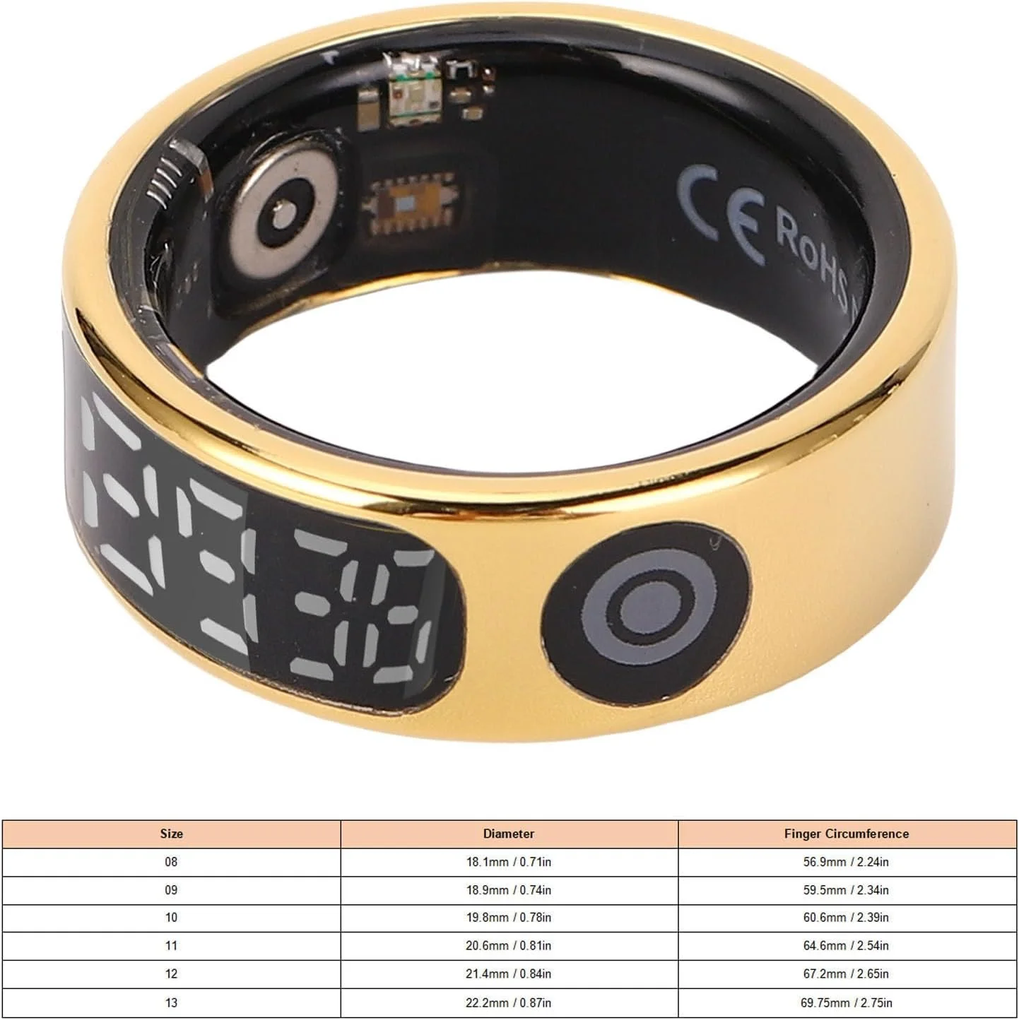 حلقه هوشمند، حلقه تناسب اندام هوشمند ضد آب IP68 با صفحه نمایش لمسی و کنترل حرکتی ردیاب فعالیت خواب برای دوستداران سلامتی (شناسه 19.9 میلی متر / 0.78 اینچ)