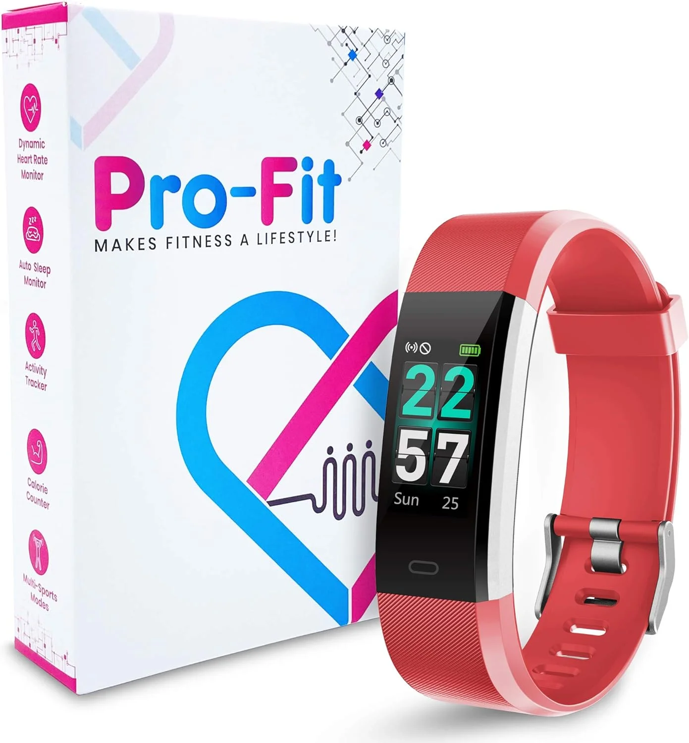 ردیاب فعالیت هوشمند PRO FIT VeryFitness IP68 ضد آب، پایش ضربان قلب و خواب (قرمز)