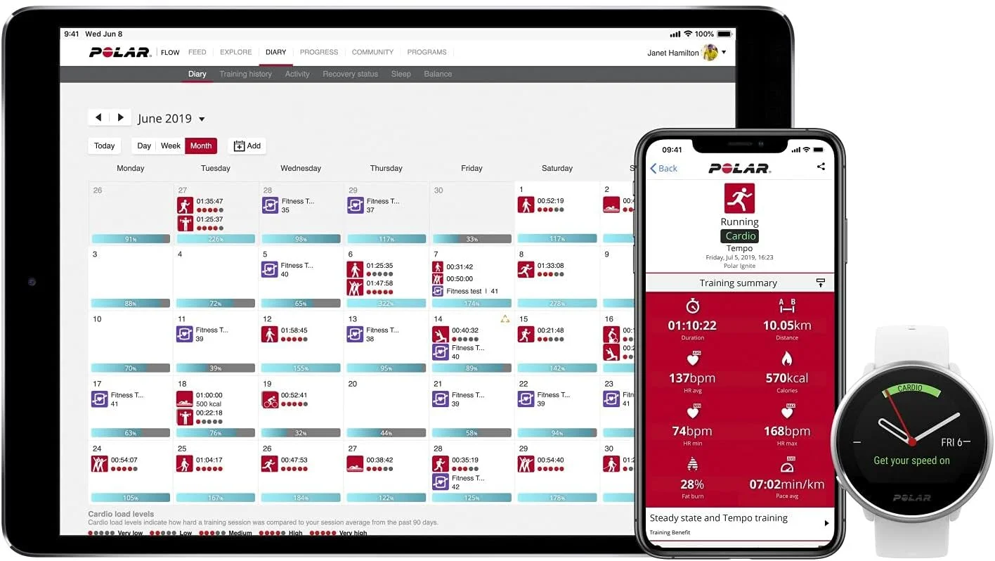 ساعت ورزشی پیشرفته ضدآب POLAR IGNITE (شامل ضربان قلب دقیق Polar، GPS یکپارچه و ردیابی Sleep Plus)