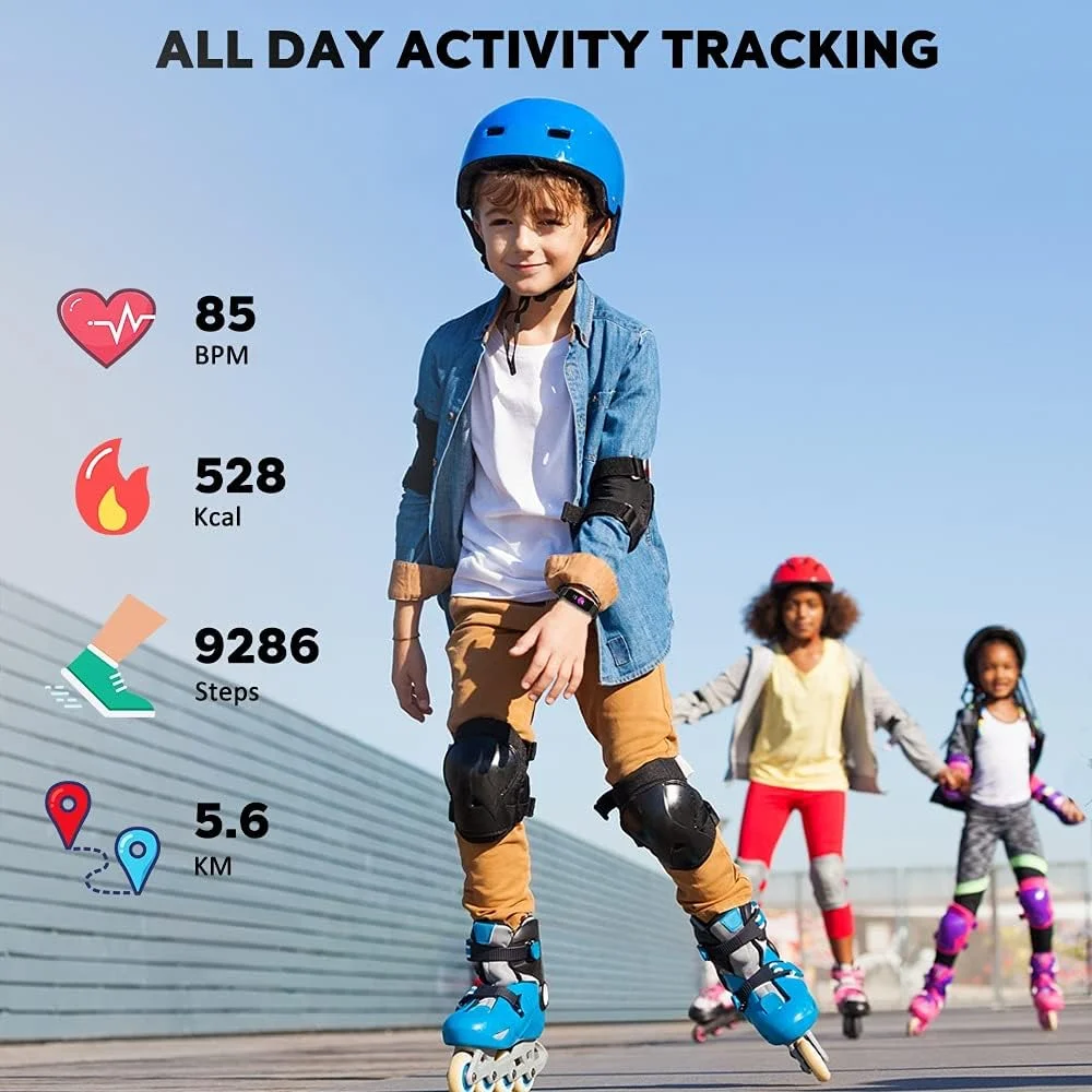 ساعت ردیاب تناسب اندام برای کودکان، دختران، پسران و نوجوانان، ردیاب فعالیت ضد آب با گام شمار، شمارنده کالری، ضربان قلب، پایش خواب، ساعت زنگ دار، هدیه عالی برای کودکان