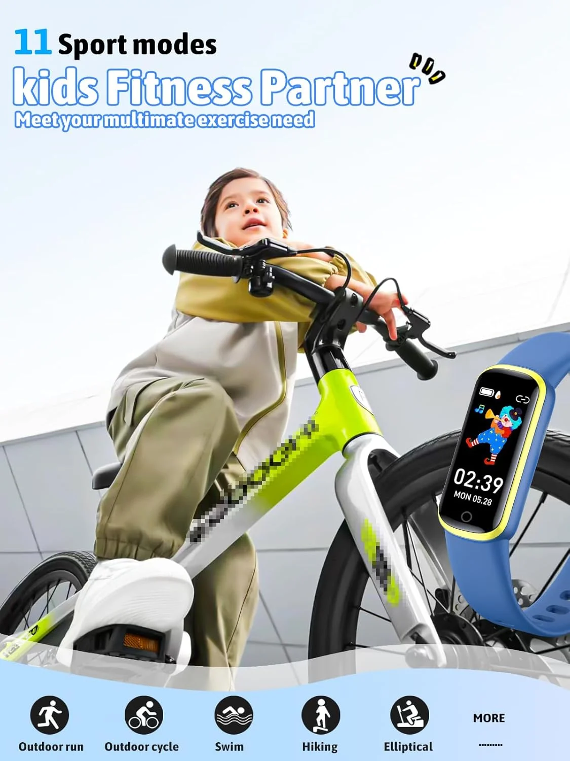 ردیاب تناسب اندام کودکان، ساعت ورزشی ضد آب با قابلیت ردیابی فعالیت، ضربان قلب و پایش خواب، کرنومتر، 11 حالت ورزشی، هدیه ای عالی برای دختران و پسران 6 تا 13 ساله - آبی