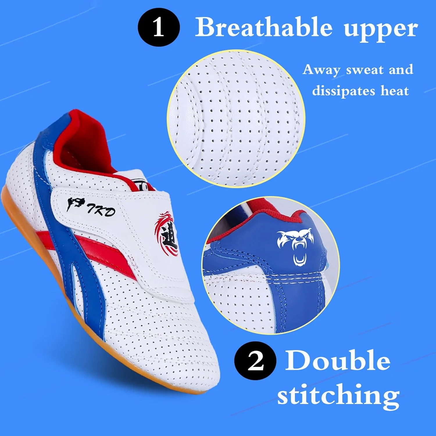 کفش تکواندو ضد لغزش، کفش تمرین کاراته تکواندو، کتانی هنرهای رزمی سبک وزن، مقاوم در برابر سایش، سازگار با پوست، مناسب برای بزرگسالان و کودکان