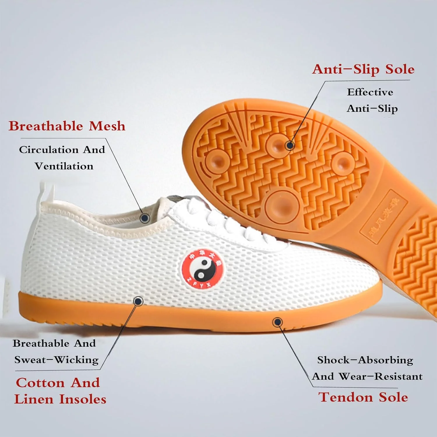 کفش ورزشی ووشو، کفش کونگ فو تای چی ضد لغزش هنرهای رزمی، ضد لغزش، راحت، مقاوم در برابر سایش، سبک، برای ووشو کاراته کونگ فو تای چی بوکس ورزش باشگاه هنرهای رزمی.