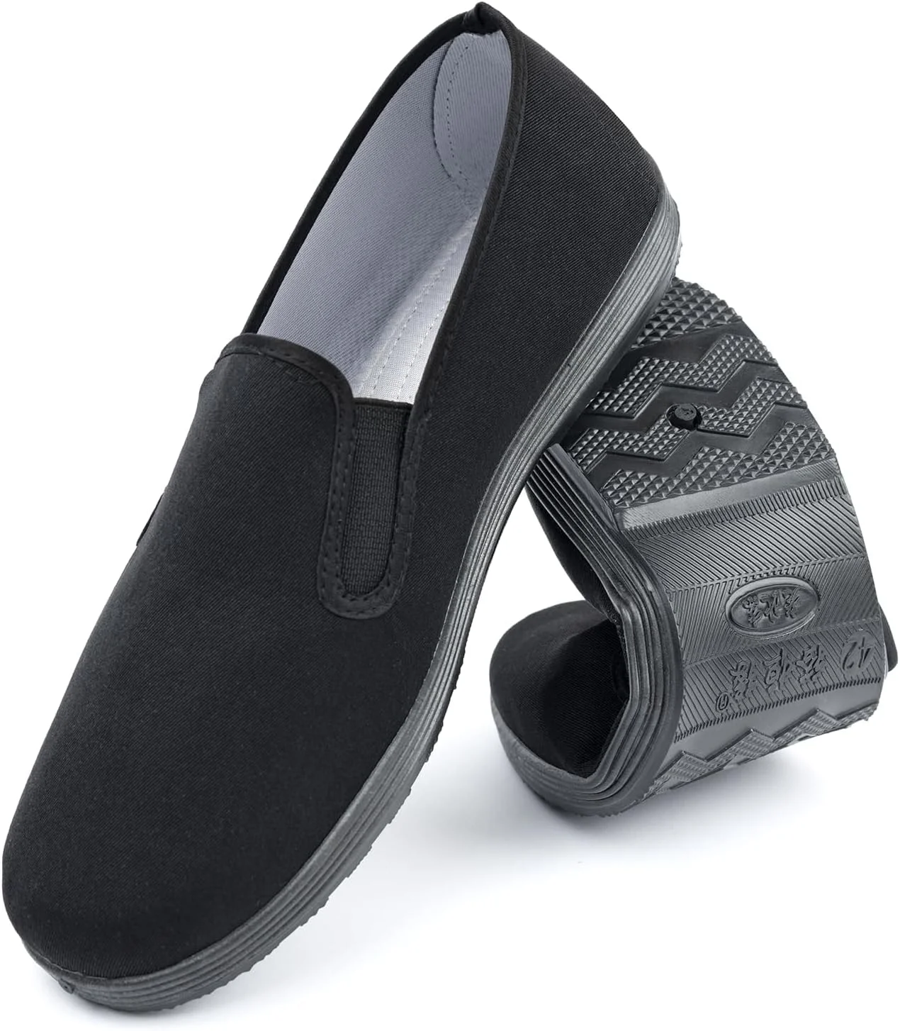 کفش های کونگ فو پکن قدیمی، کفش های هنرهای رزمی سنتی تک جنسیتی برای تای چی با رویه برزنتی و زیره لاستیکی ضد لغزش، مشکی کامل، سبک وزن، بادوام، طراحی فرهنگی