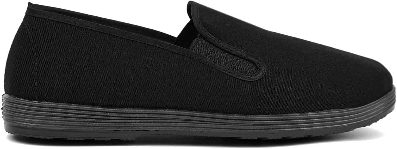 کفش های کونگ فو پکن قدیمی، کفش های هنرهای رزمی سنتی تک جنسیتی برای تای چی با رویه برزنتی و زیره لاستیکی ضد لغزش، مشکی کامل، سبک وزن، بادوام، طراحی فرهنگی