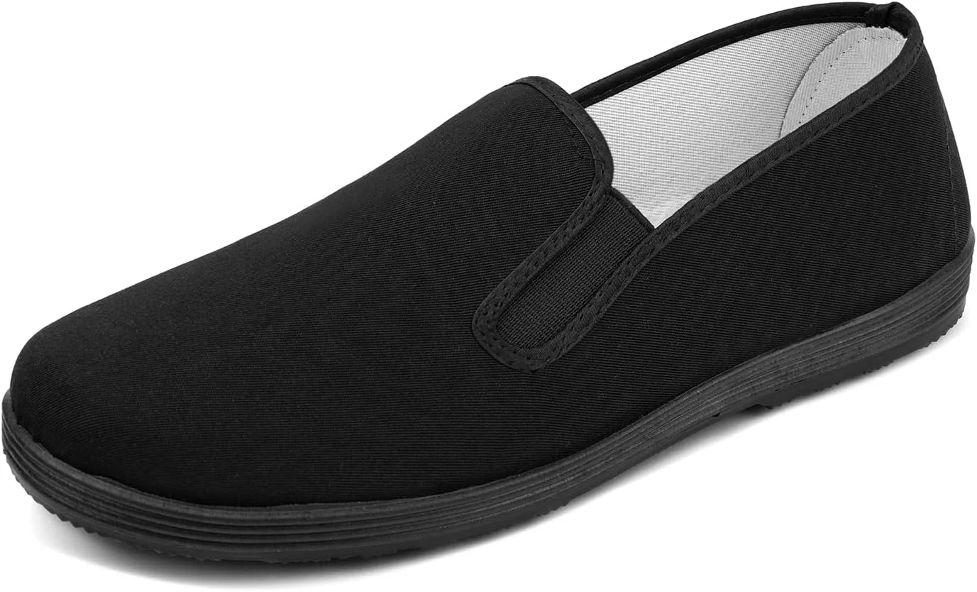 کفش های کونگ فو پکن قدیمی، کفش های هنرهای رزمی سنتی تک جنسیتی برای تای چی با رویه برزنتی و زیره لاستیکی ضد لغزش، مشکی کامل، سبک وزن، بادوام، طراحی فرهنگی