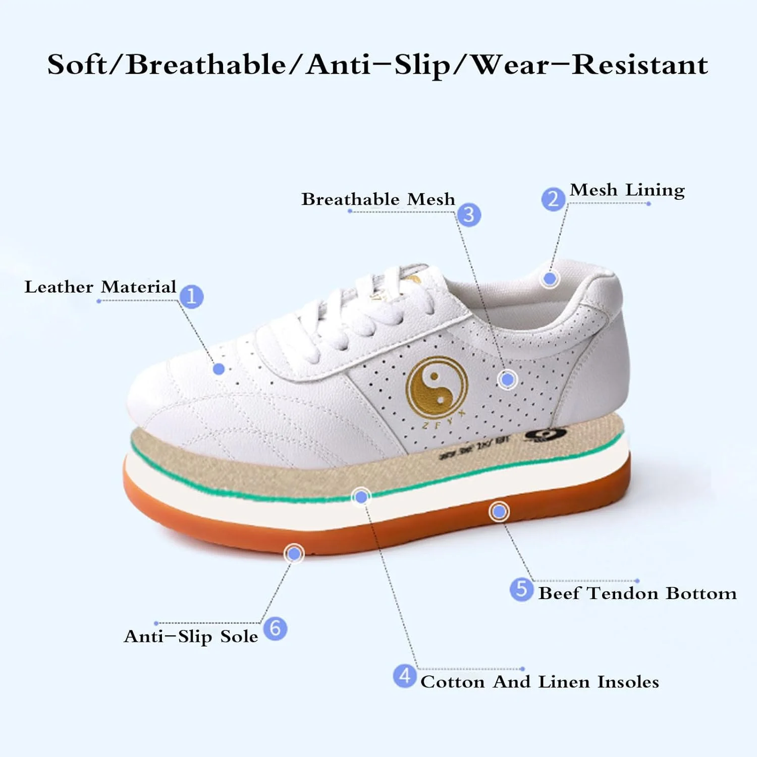 کفش های ورزشی ووشو، کفش های تای چی ووشو کونگ فو، کفش کونگ فو، کفش ورزشی هنرهای رزمی سنتی، تنفسی، راحت، مقاوم در برابر سایش، برای تکواندو، بوکس، کاراته، کونگ فو و تای چی.