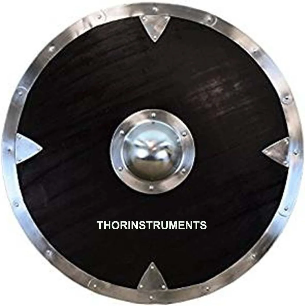 سپر وایکینگ چوبی THOR INSTRUMENTS (همراه با ابزار) با حاشیه فولادی و سپر Larp رنگ شده مشکی