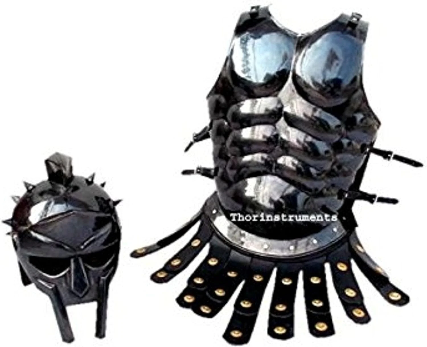 تندیس تورینسترومنتز، زره رومی قرون وسطایی - جلیقه عضلانی لباس اسپارتان، پرداخت مشکی عتیقه