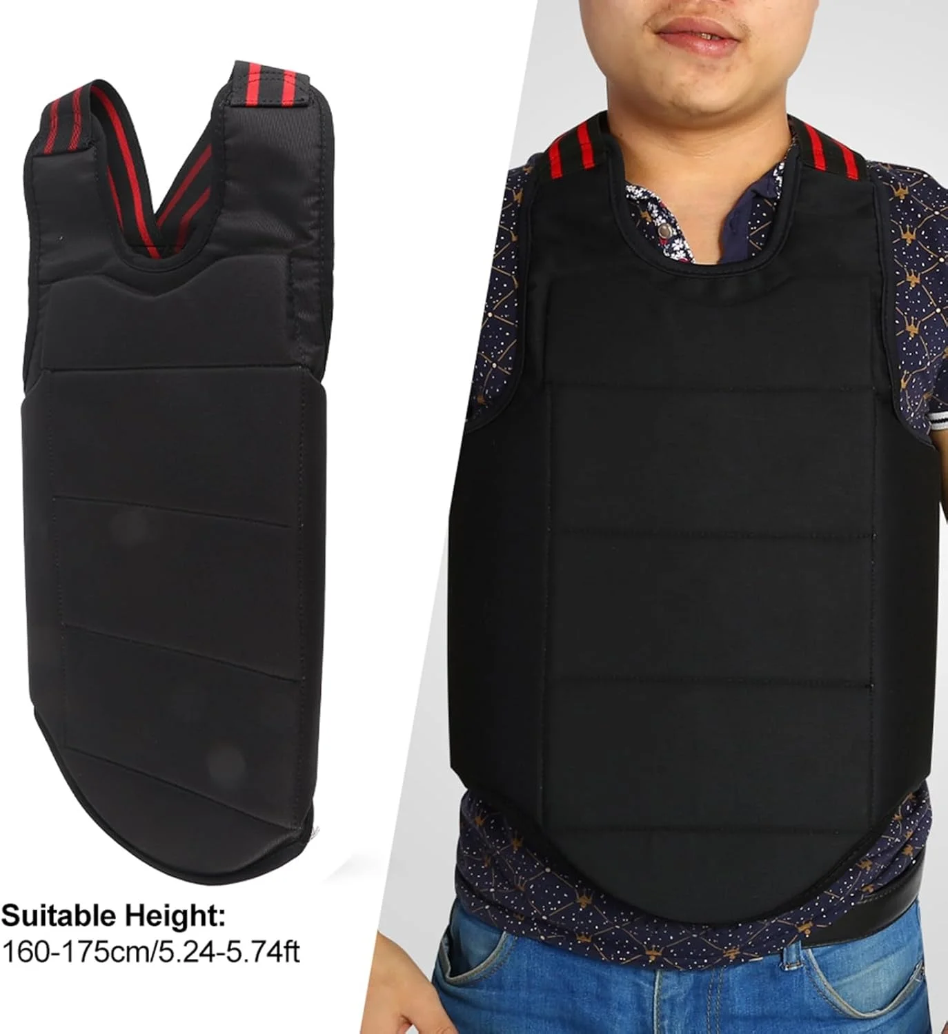 محافظ سینه کاراته، لباس ورزشی کاراته کودکان و بزرگسالان، محافظ شانه و سینه جلیقه مشکی (L)