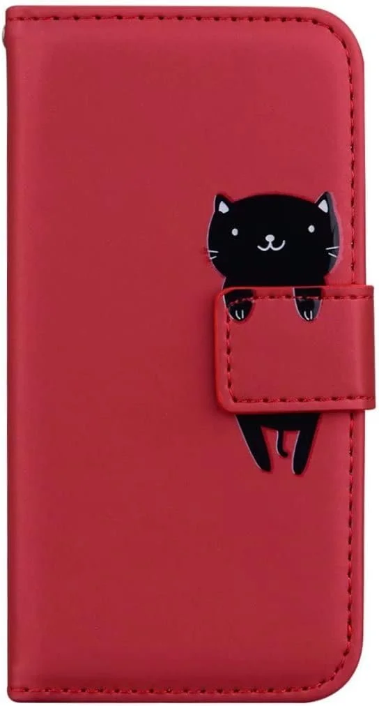 کیف تاشو طرح حیوانات برای شیائومی ردمی نوت 11، کیف پول چرمی PU با طراحی جلد TPU با استند، دارای اسلات کارت مغناطیسی، ضد ضربه، فولیو، ژله ای، قرمز