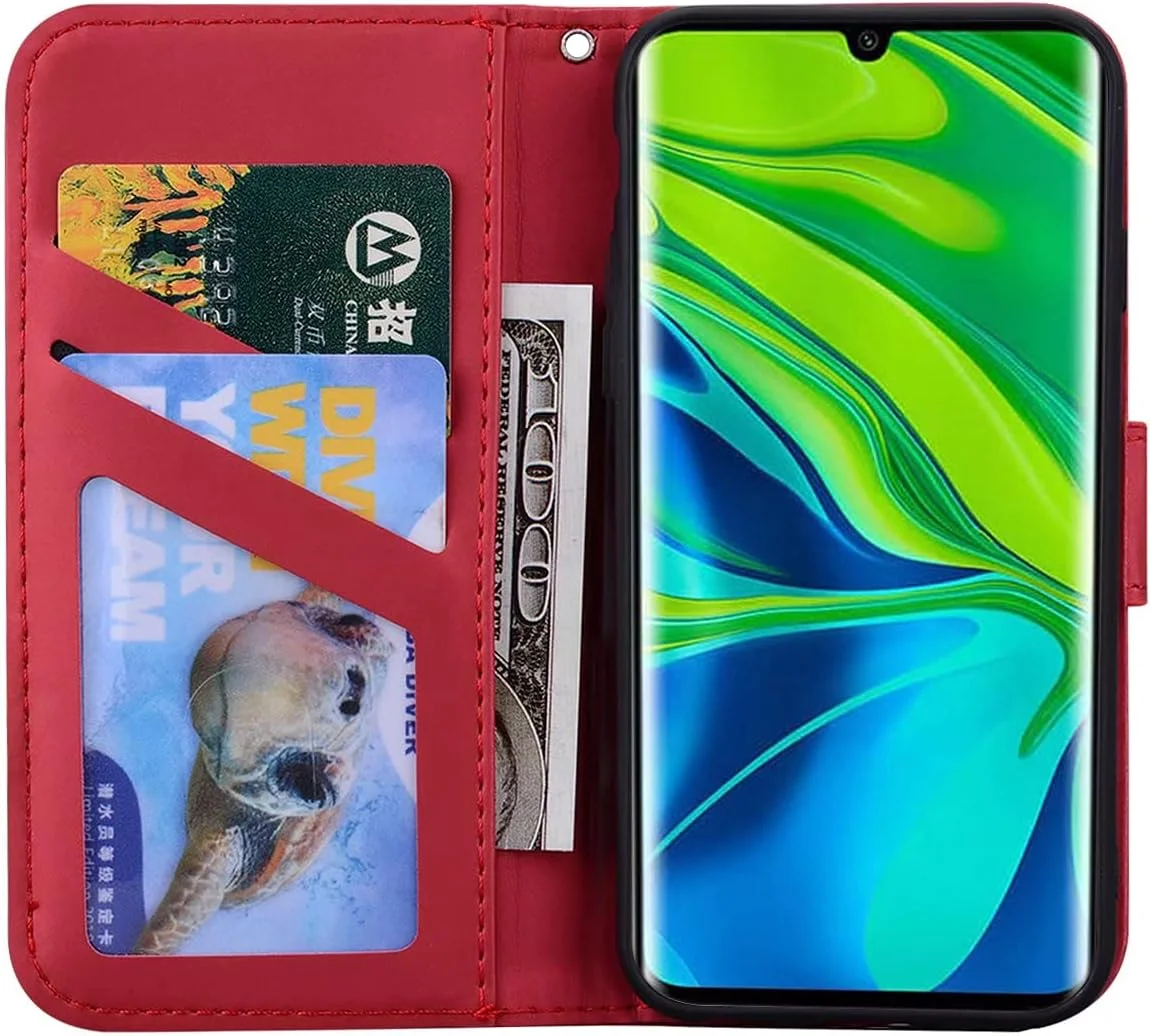 کیف تاشو طرح حیوانات برای شیائومی ردمی نوت 11، کیف پول چرمی PU با طراحی جلد TPU با استند، دارای اسلات کارت مغناطیسی، ضد ضربه، فولیو، ژله ای، قرمز