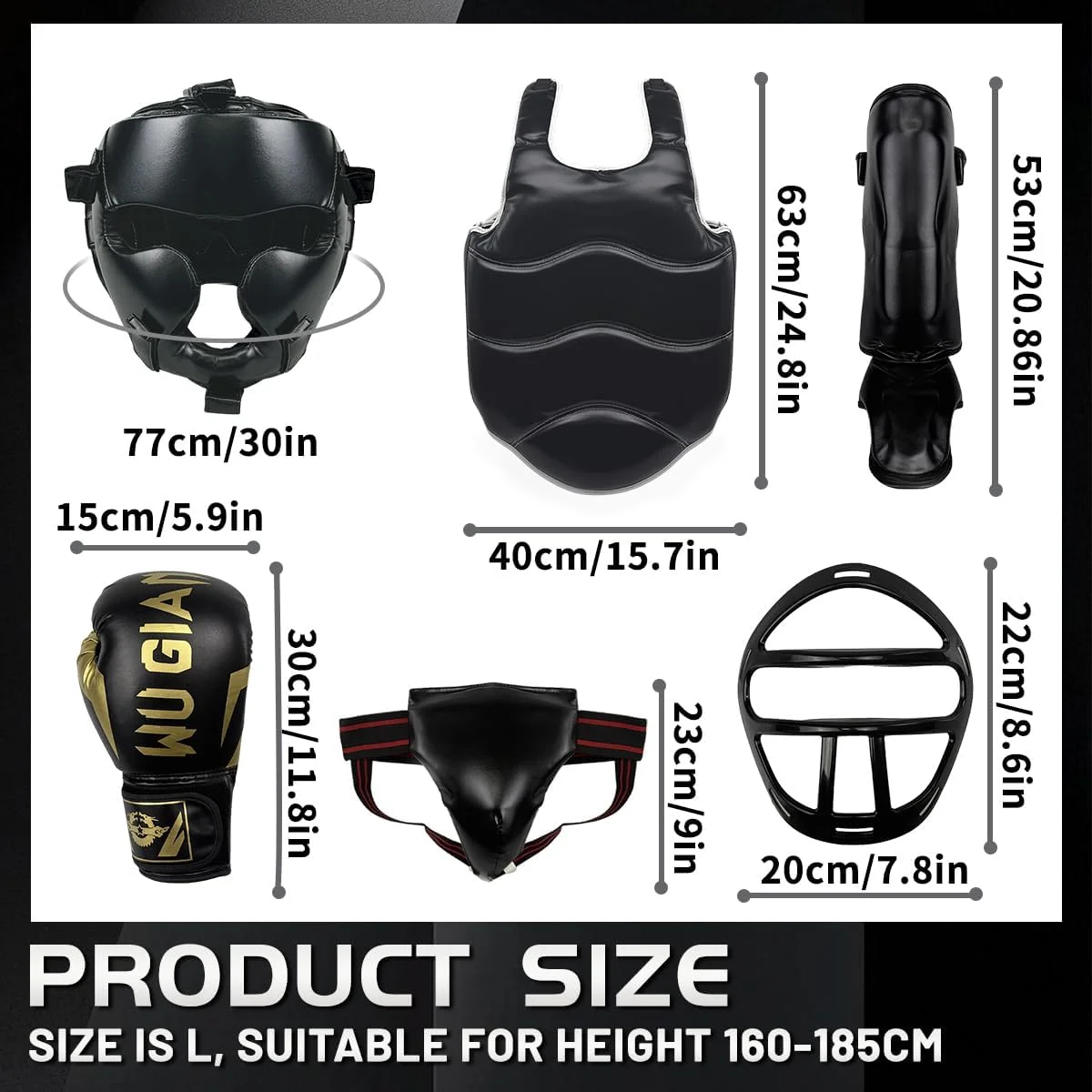 ست 9 تکه لوازم تکواندو و بوکس، ست لوازم محافظ کاراته و بوکس برای جوانان، دستکش بوکس و محافظ پا