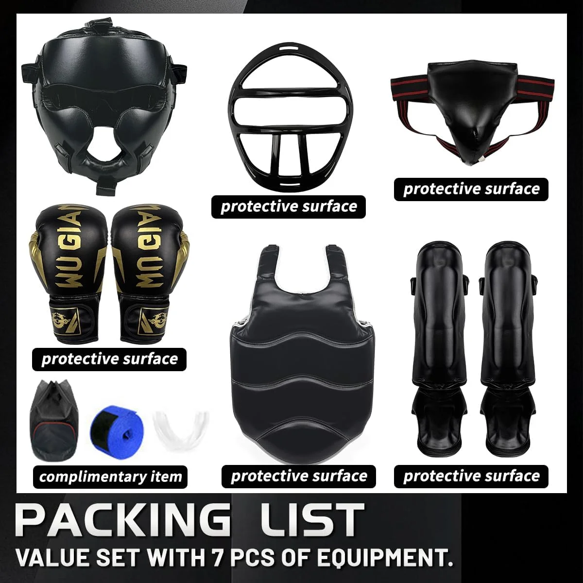 ست 9 تکه لوازم تکواندو و بوکس، ست لوازم محافظ کاراته و بوکس برای جوانان، دستکش بوکس و محافظ پا