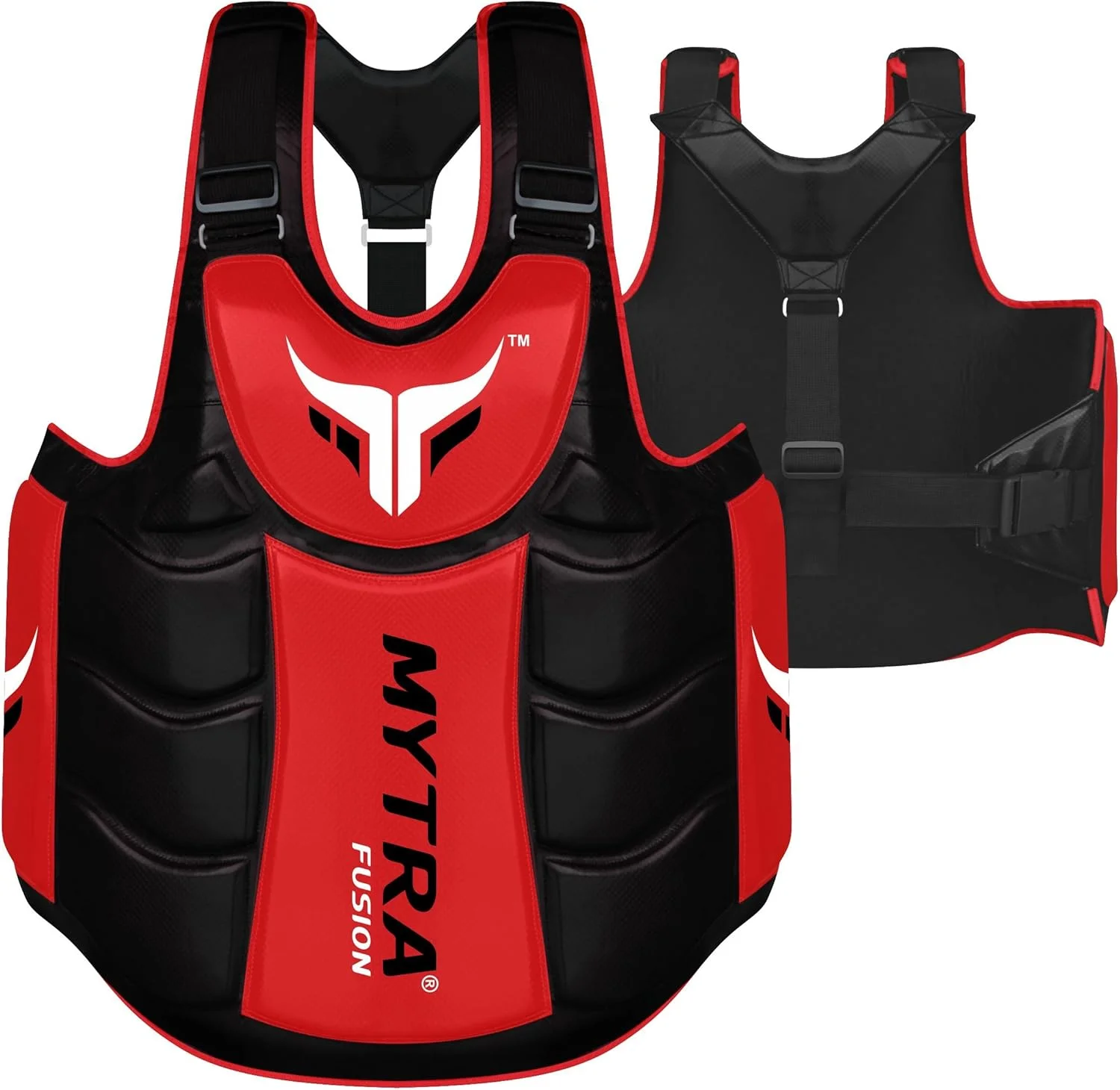 محافظ سینه و شکم میترا فیوژن، محافظ بدن، پد محافظ بدن، محافظ سینه، دنده و شکم برای بوکس، MMA، موای تای، تناسب اندام، تمرینات ورزشی (قرمز مشکی)