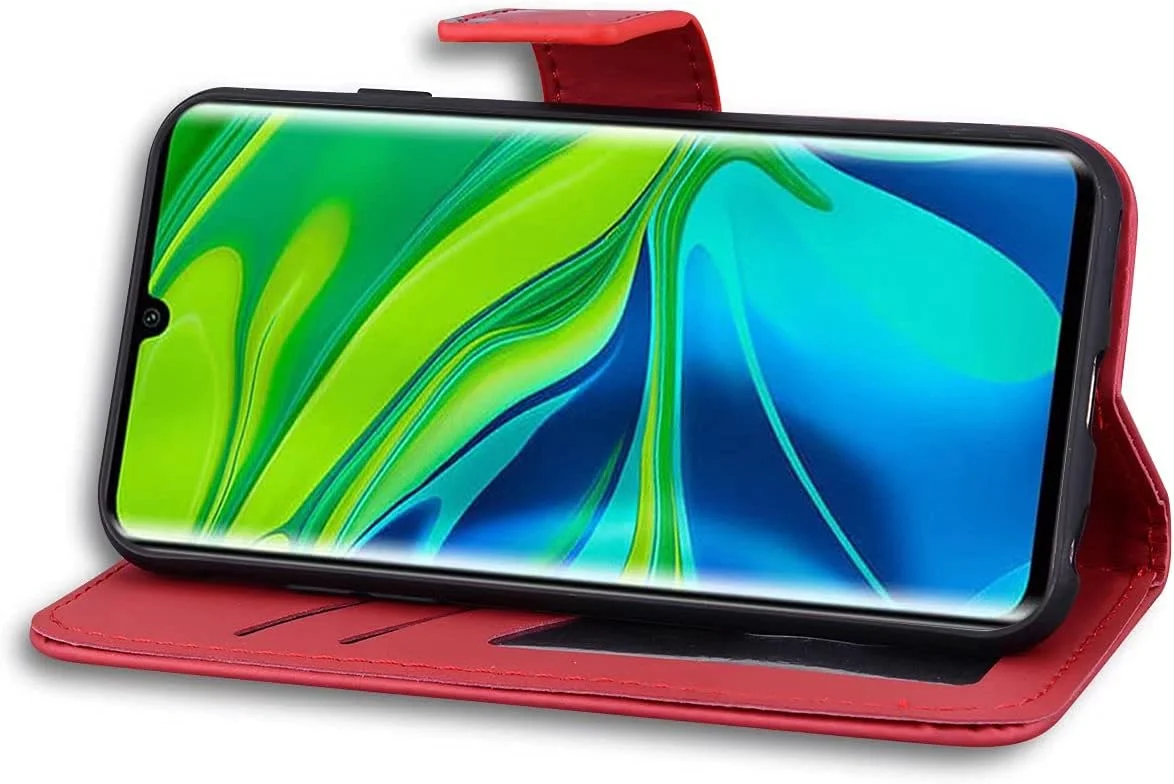 کیف تاشو طرح حیوانات برای شیائومی ردمی نوت 11، کیف پول چرمی PU با طراحی جلد TPU با استند، دارای اسلات کارت مغناطیسی، ضد ضربه، فولیو، ژله ای، قرمز