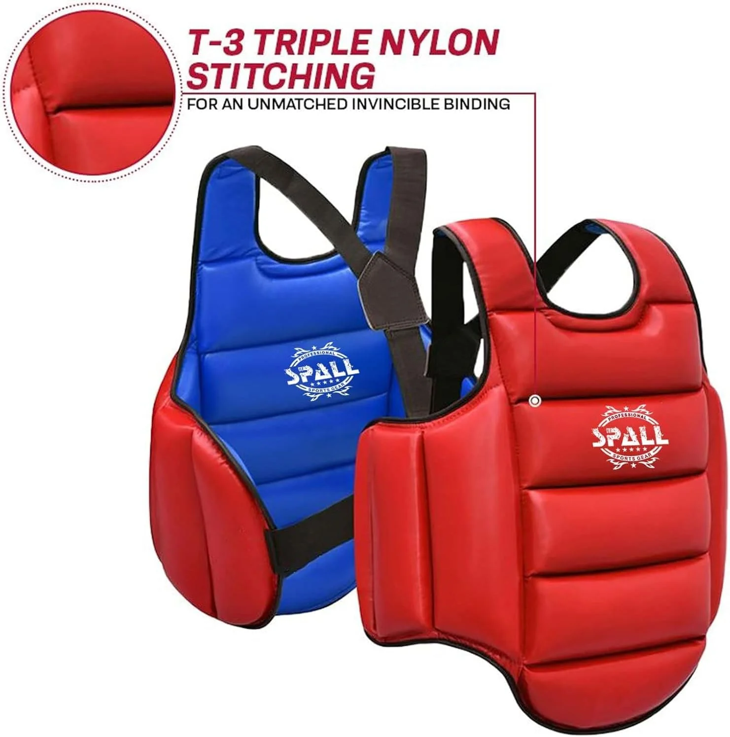 محافظ سینه بوکس، محافظ بدن محکم، قرمز و آبی، قابل تنظیم، سپر ضربه برای کیک بوکسینگ، تکواندو، موای تای، MMA، هنرهای رزمی، تمرینات سنگین پانچینگ برند SPALL