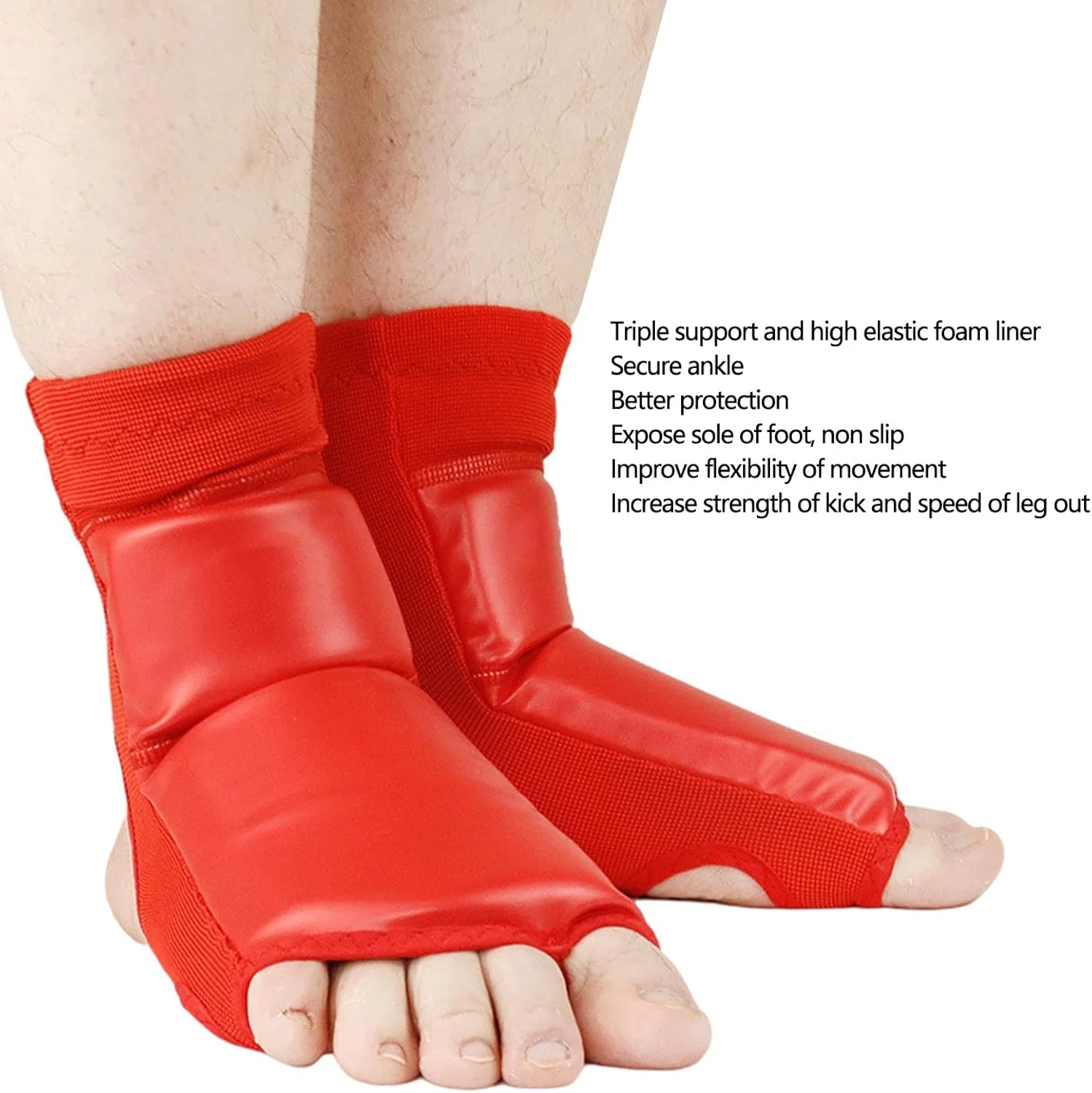 محافظ پا بوکس، تجهیزات تمرین هنرهای رزمی، تجهیزات تمرین تکواندو بزرگسالان، پدهای محافظ مچ پا مقاوم در برابر لغزش و ضربه، قرمز (سایز: XL)
