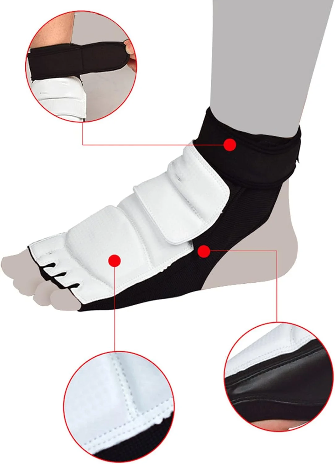 محافظ پای تکواندو، تنفس پذیر و الاستیک، کاهش ضربه، تناسب ایمن، ضد لغزش، فعالیت های مختلف، چرم PU فوم پنبه، ترکیب رنگ سیاه و سفید، بسته محافظ پای تکواندو، تنفس پذیر و الاستیک، کاهش ضربه، تناسب ایمن، ضد لغزش، فعالیت های مختلف، چرم PU فوم پنبه، ترکیب رنگ سیاه و سفید، بسته