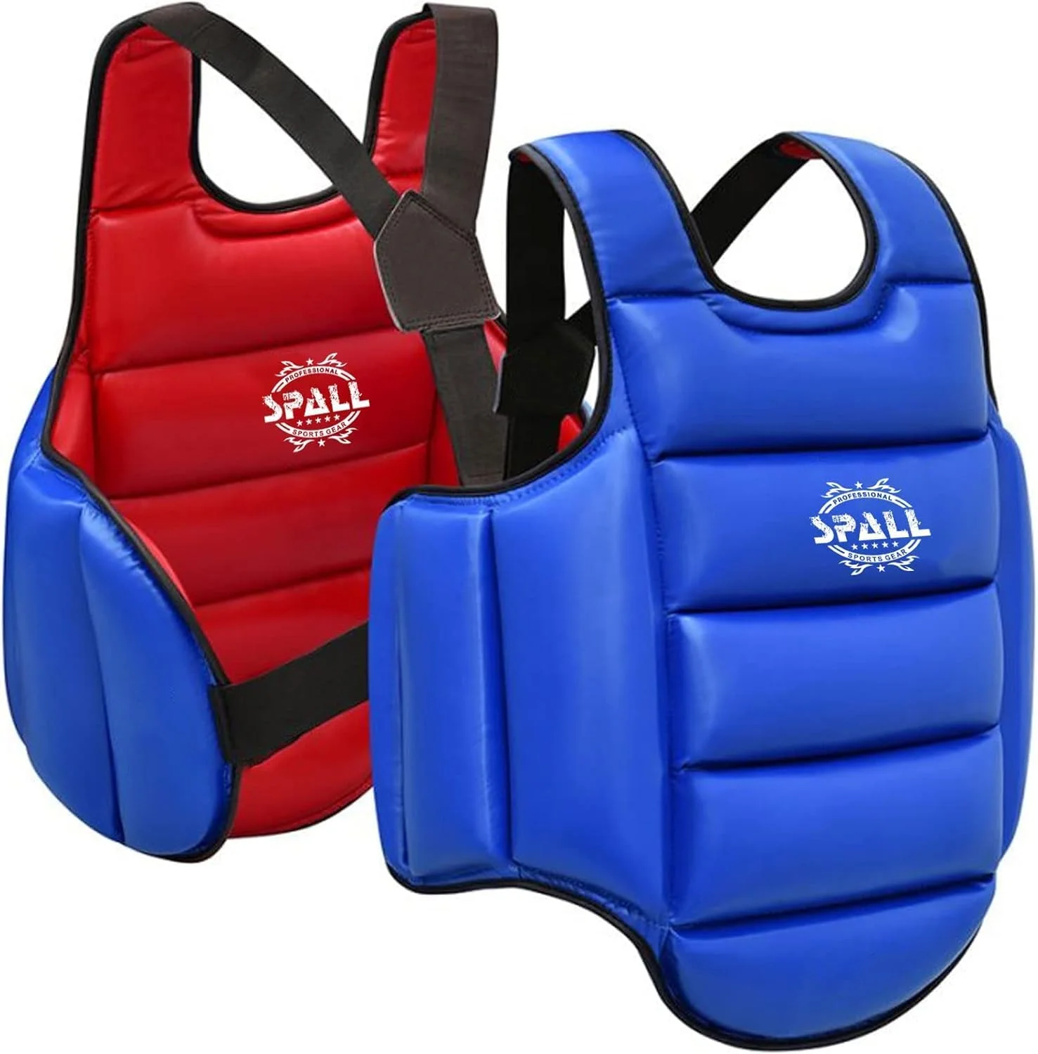 محافظ سینه بوکس، محافظ بدن محکم، قرمز و آبی، قابل تنظیم، سپر ضربه برای کیک بوکسینگ، تکواندو، موای تای، MMA، هنرهای رزمی، تمرینات سنگین پانچینگ برند SPALL