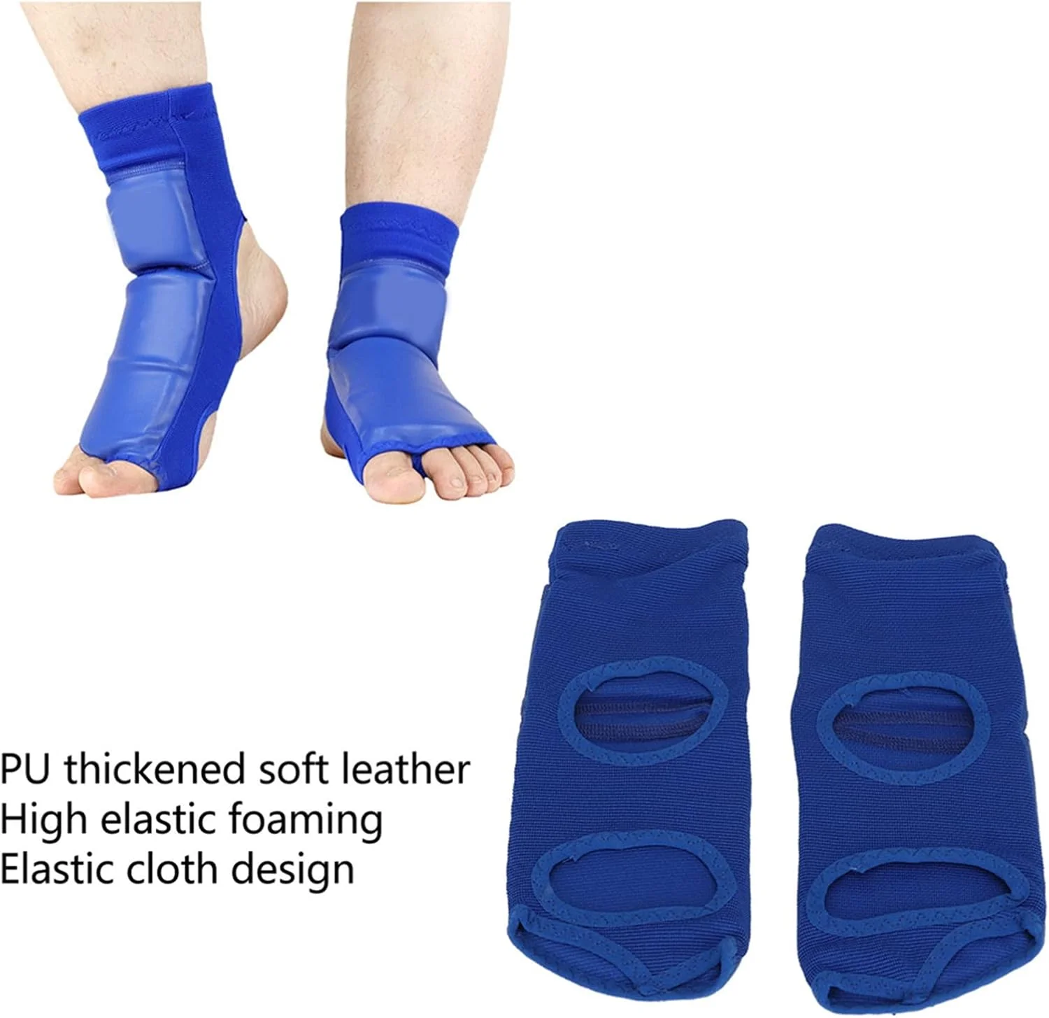 محافظ مچ پا و پای بوکس آبی رنگ، مناسب برای تمرینات رزمی، 2 عدد، چرم PU نرم، محافظ پا برای تکواندو، مردان و زنان (M)