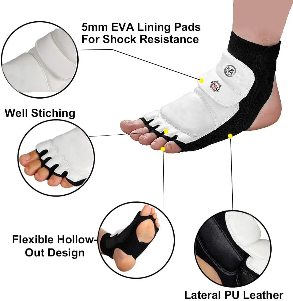 محافظ پای تمرین تکواندو سفید، مناسب هنرهای رزمی، کیسه بوکس، کیک بوکسینگ، MMA، باشگاه، مدرسه، UFC، کاراته، مسابقات، ایده آل برای کودکان و بزرگسالان