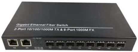 سوئیچ فیبر نوری گیگابیتی هانوتک 8 پورت غیر مدیریتی - 2 پورت RJ45 10/100/1000Mbps + 8 پورت اسلات SFP با پشتیبانی از 1.25G (بدون ماژول SFP)