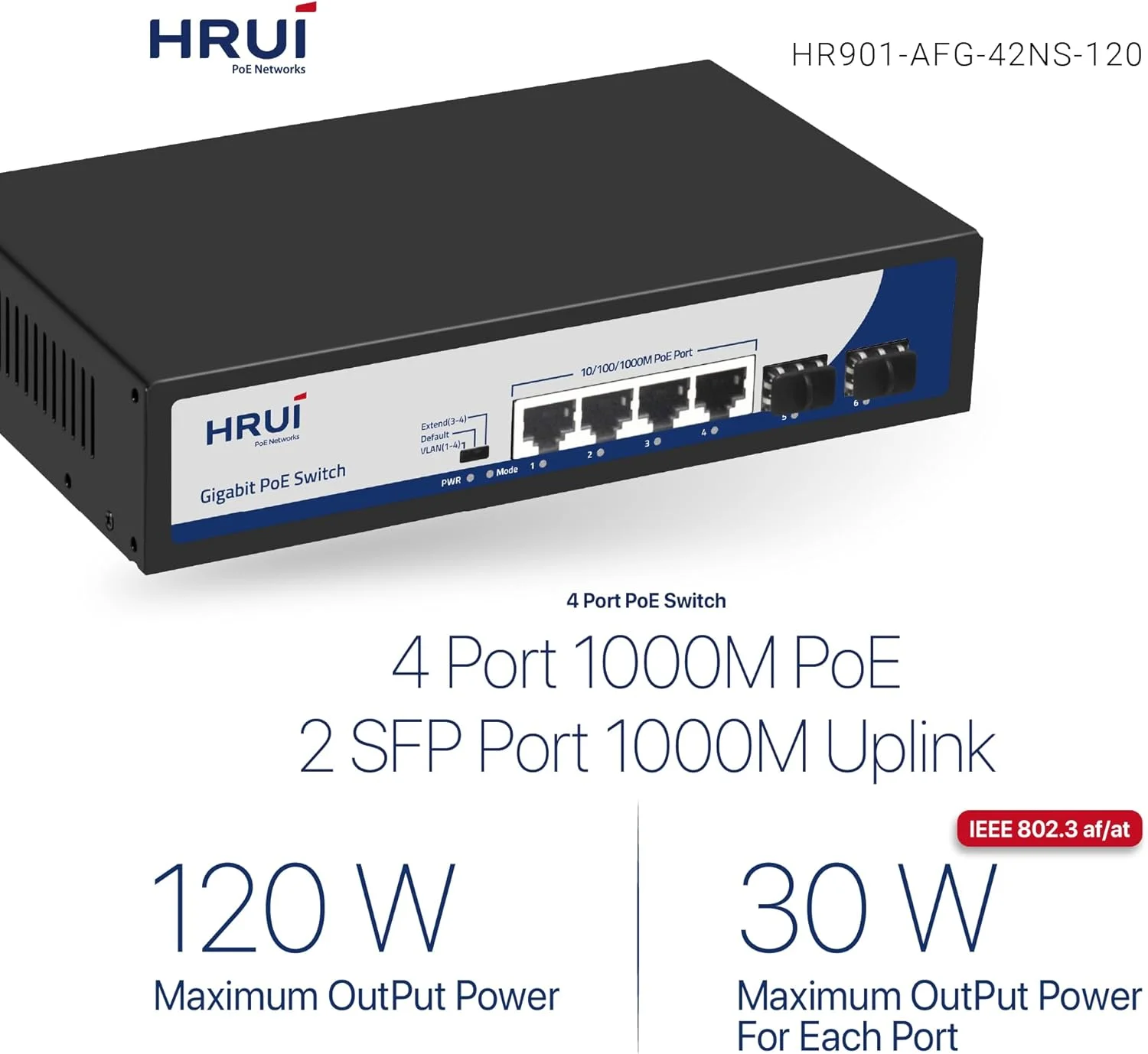 سوئیچ 4 پورت 10/100/1000M + 2 پورت آپلینک گیگابیتی SFP فیبر، پشتیبانی از IEEE802.3af/at، هر پورت 15.4W/30W، منبع تغذیه داخلی 52V2.3A 120W، سوئیچ Plug and Play سوئیچ 4 پورت 10/100/1000M + 2 پورت آپلینک گیگابیتی SFP فیبر، پشتیبانی از IEEE802.3af/at، هر پورت 15.4W/30W، منبع تغذیه داخلی 52V2.3A 120W، سوئیچ Plug and Play