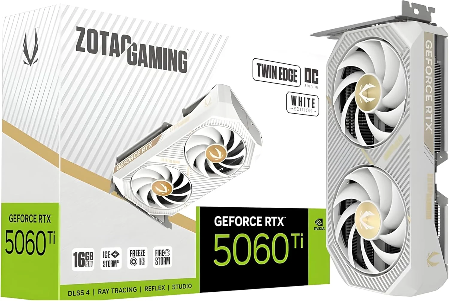 کارت گرافیک گیمینگ زوتک مدل GeForce RTX 5060 Ti 16GB Twin Edge OC White Edition DLSS 4 با حافظه 16GB GDDR7 128-bit 28 Gbps PCIE 5.0، خنک کننده IceStorm 2.0، آماده SFF، ZT-B50620Q-10M